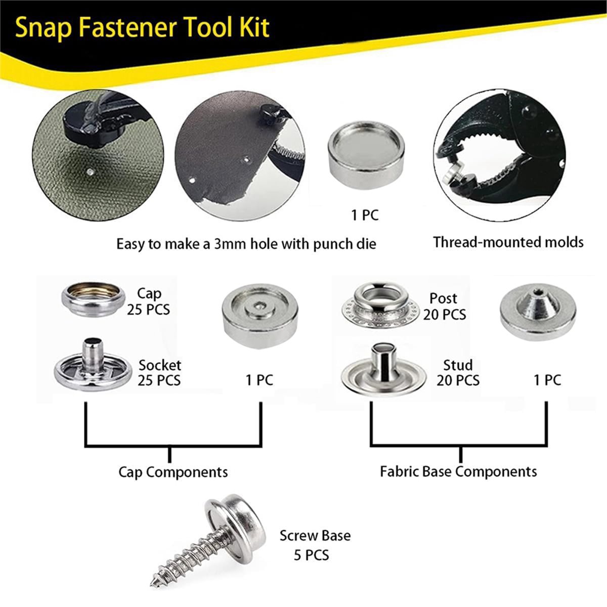 Snap Plier Setter - Heavy Duty Snap Fastener Tool Kit